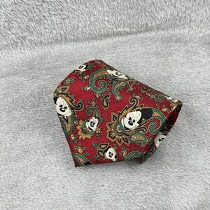 Balancine x‎ The Tie Works Mickey Mouse Neck Tie Maroon Paisley Silk Disney VTG
